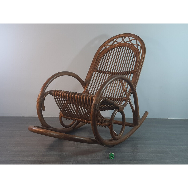 Vintage bamboo and folded wood rocking chair, Germany, 1950s