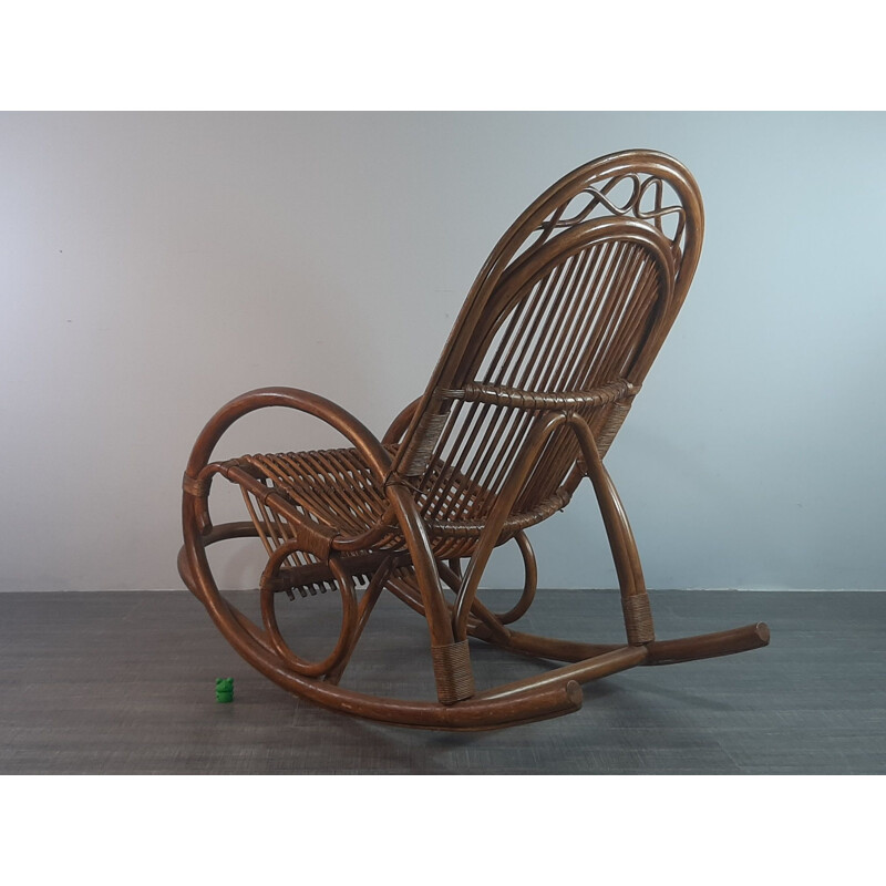 Rocking chair vintage en bambou et bois plié, Allemagne, 1950s