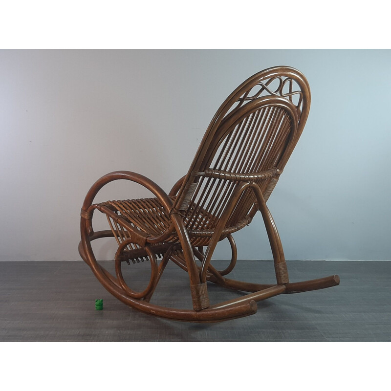 Vintage bamboo and folded wood rocking chair, Germany, 1950s