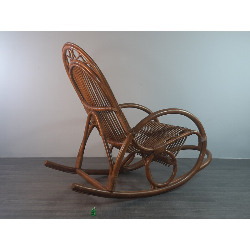 Vintage bamboo and folded wood rocking chair, Germany, 1950s