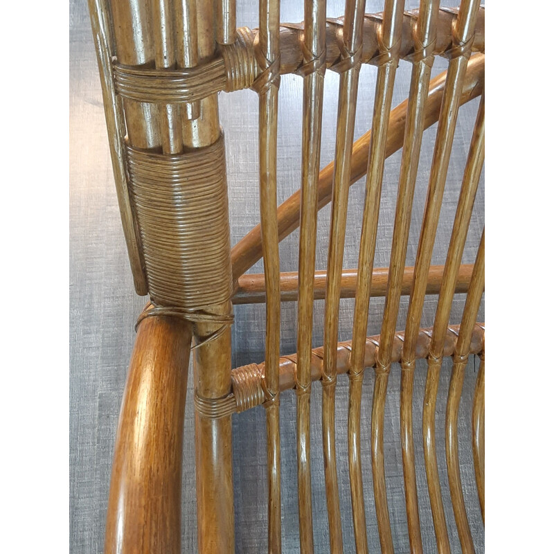 Vintage bamboo and folded wood rocking chair, Germany, 1950s