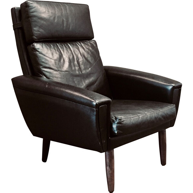 Vintage Scandinavian black leather armchair, 1950