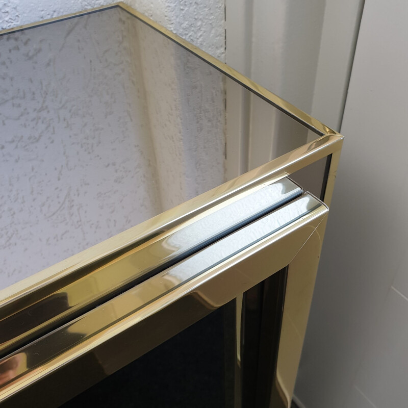 Vintage console in smoked and gold-plated mirror glass by Belgo Chrom, 1980s