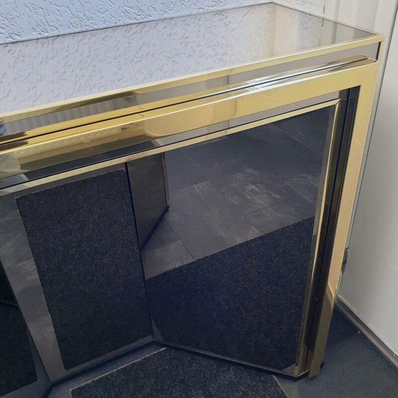 Vintage console in smoked and gold-plated mirror glass by Belgo Chrom, 1980s