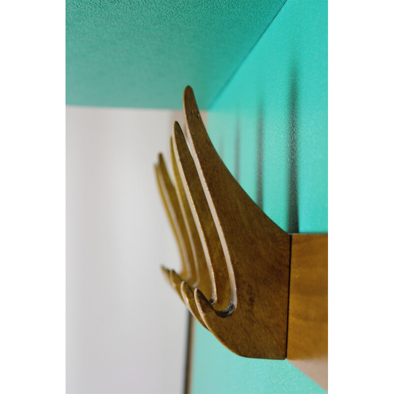 Vintage wooden Coat Rack with Mirror, 1963