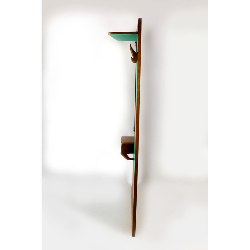 Porte-manteau vintage en bois avec miroir, 1963