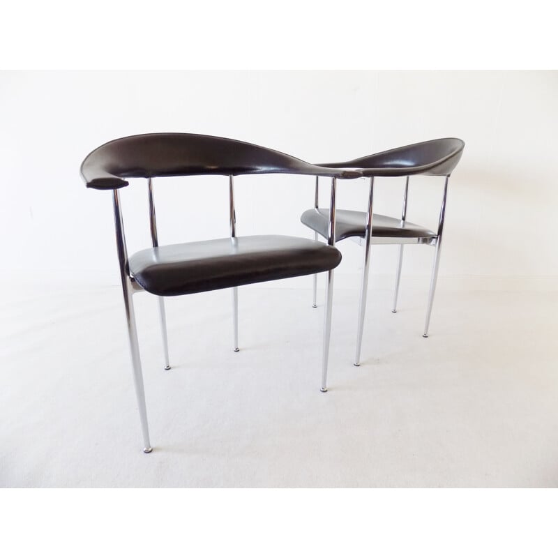 Ensemble de 2 chaises à repas Vintage P40 en cuir noir par Giancarlo Vegnio de Fasem, 1980