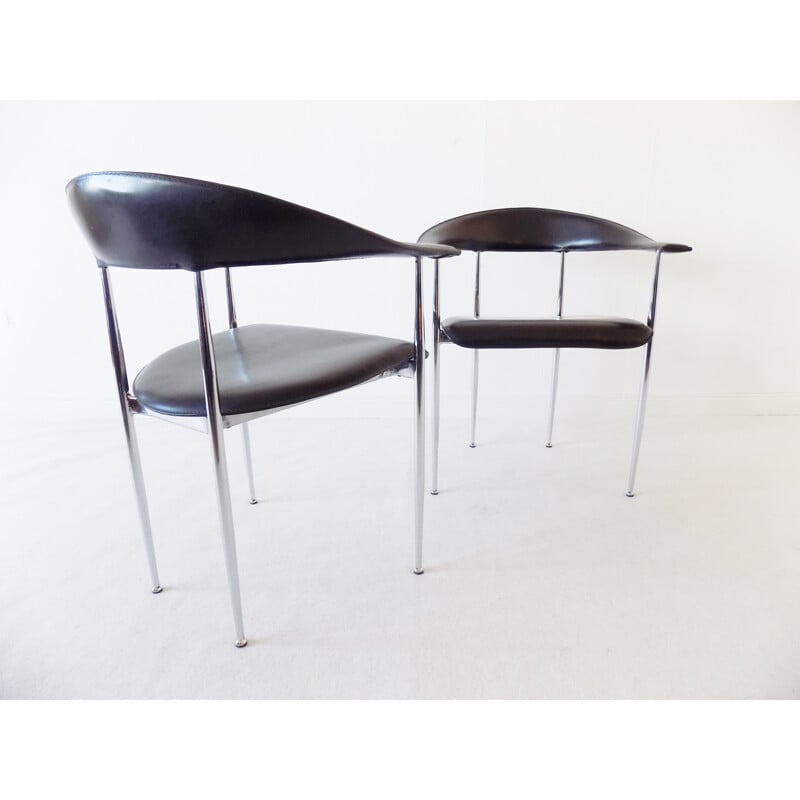 Set of 2 Vintage P40 black leather dining chairs by Giancarlo Vegnio from Fasem, 1980s