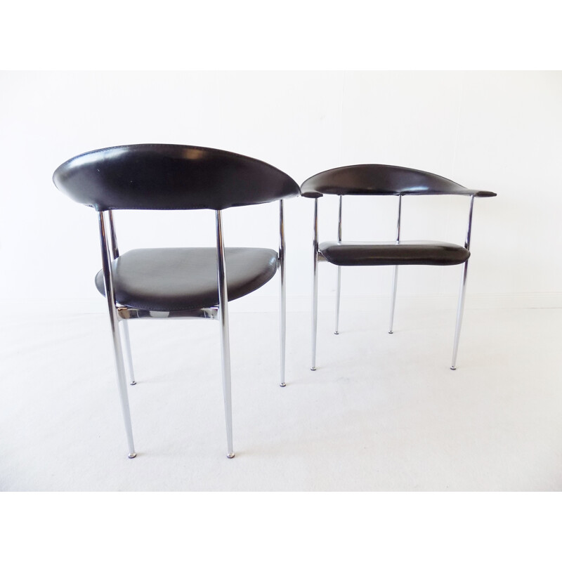 Set of 2 Vintage P40 black leather dining chairs by Giancarlo Vegnio from Fasem, 1980s