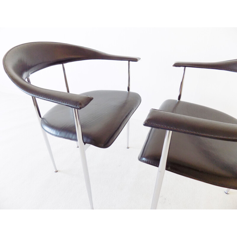 Set of 2 Vintage P40 black leather dining chairs by Giancarlo Vegnio from Fasem, 1980s