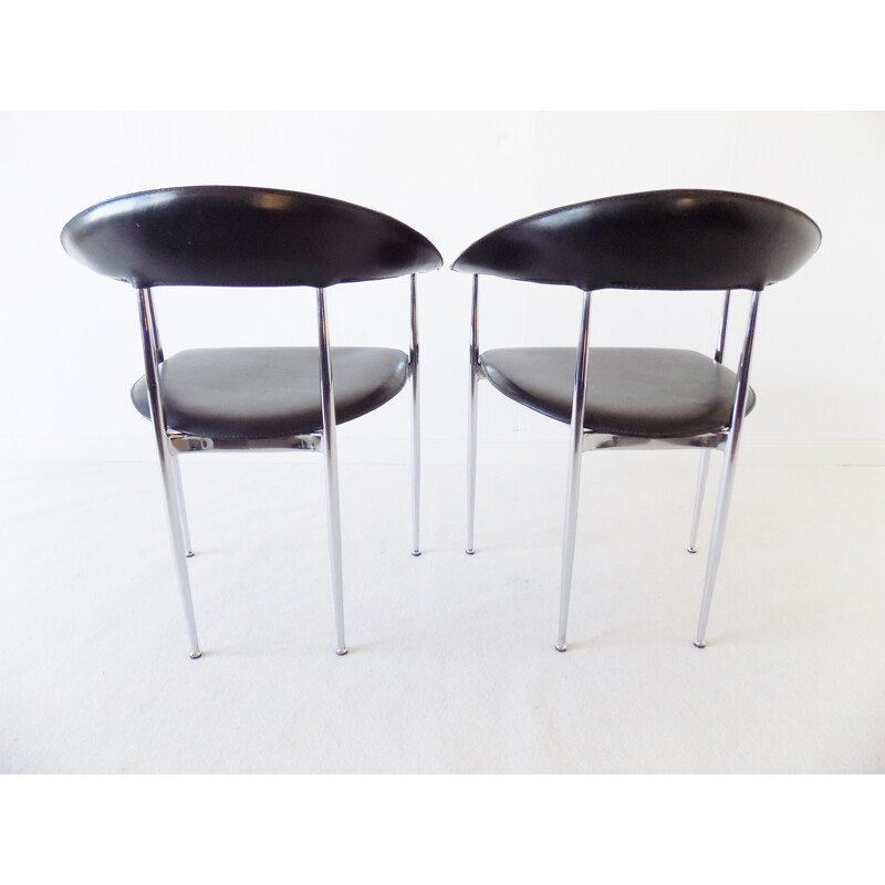 Set of 2 Vintage P40 black leather dining chairs by Giancarlo Vegnio from Fasem, 1980s