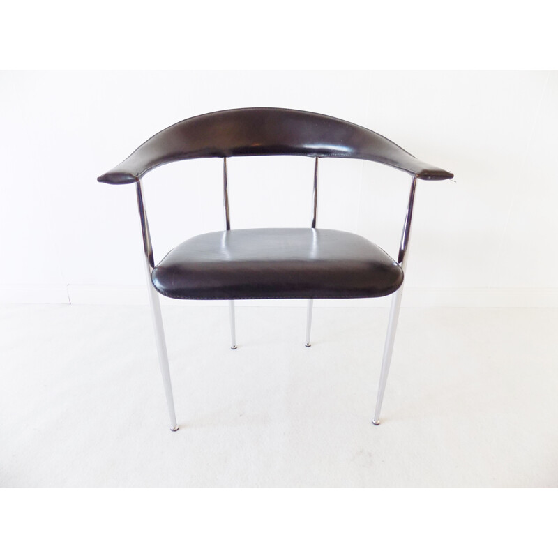 Set of 2 Vintage P40 black leather dining chairs by Giancarlo Vegnio from Fasem, 1980s