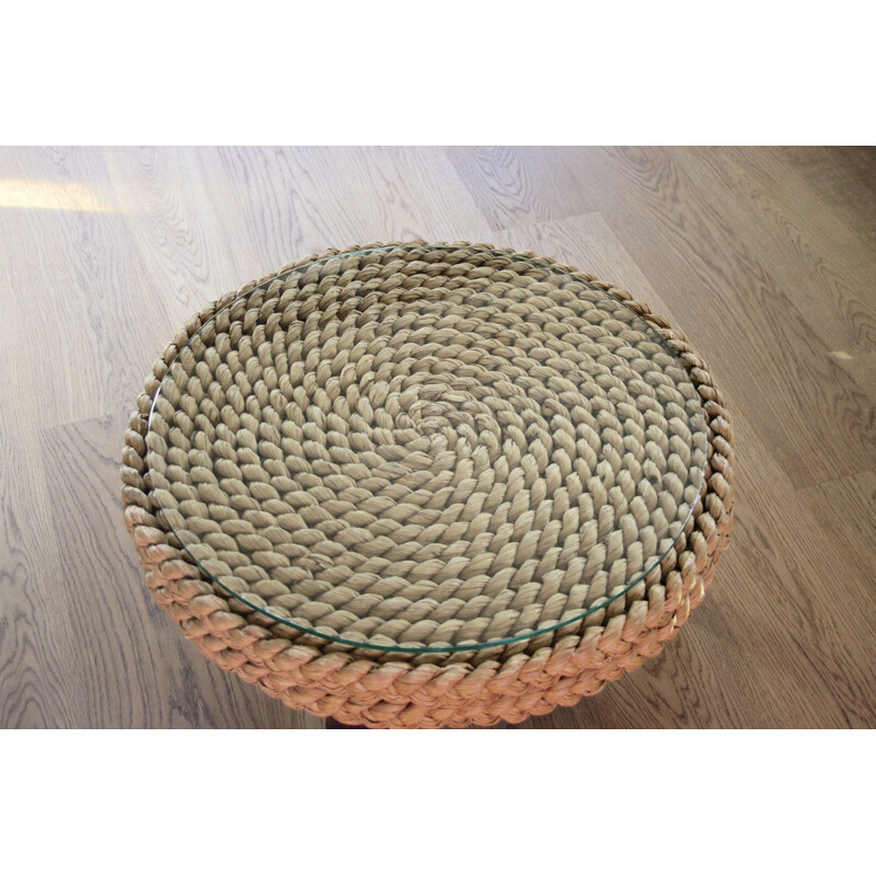 Vintage side table in braided rope by Audoux and Minet, 1940