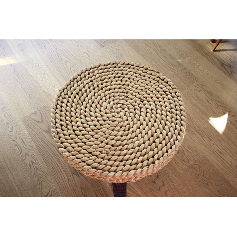 Vintage side table in braided rope by Audoux and Minet, 1940