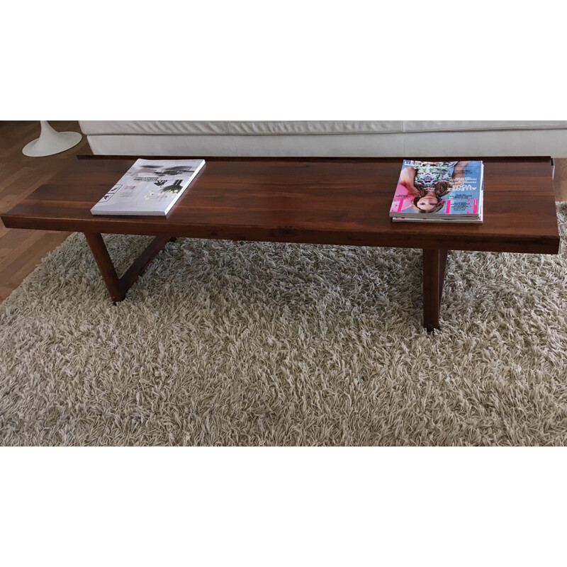 Longue Table basse vintage scandinave en palissandre, 1990