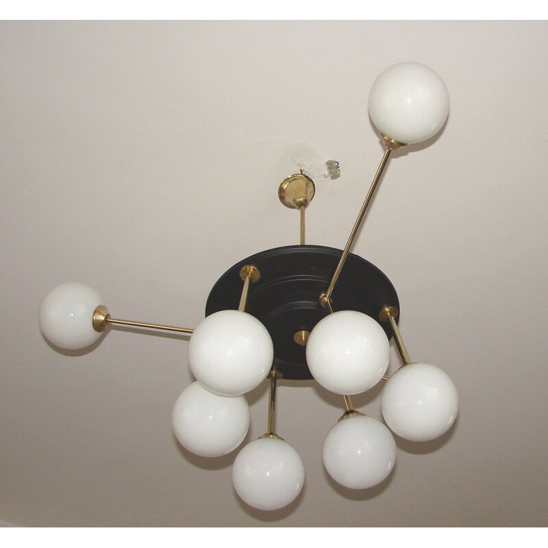 Lampadario vintage in ottone e metallo, 1960