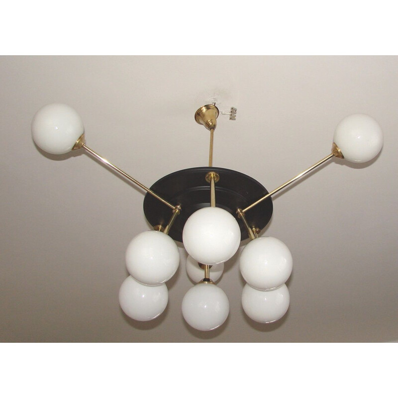 Lampadario vintage in ottone e metallo, 1960