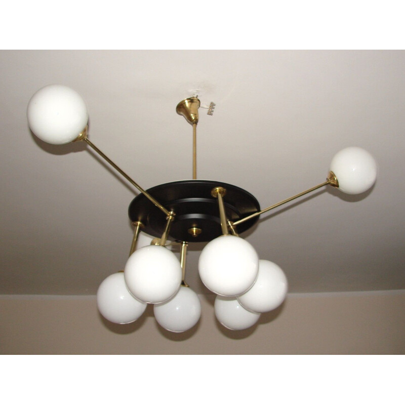 Lampadario vintage in ottone e metallo, 1960