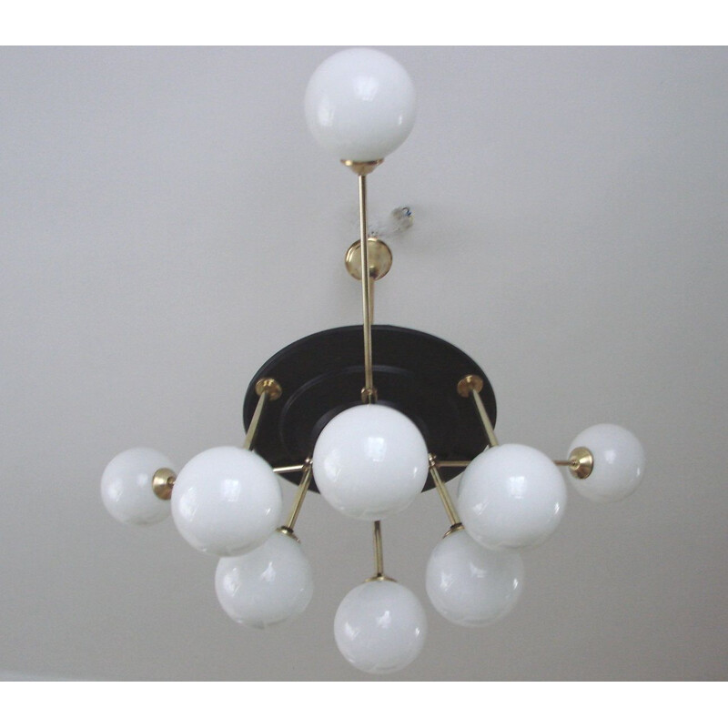 Vintage brass and metal chandelier, 1960