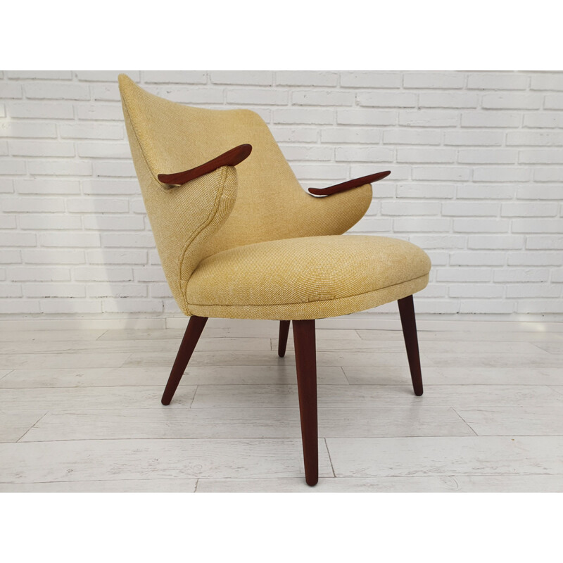 Vintage teak and wool fabric armchair by Erling Olsen, Denmark, 1960s