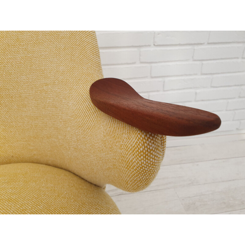 Vintage teak and wool fabric armchair by Erling Olsen, Denmark, 1960s