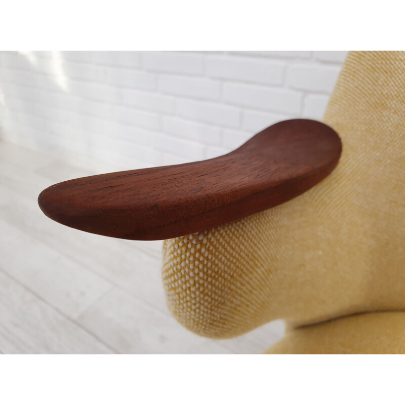 Vintage teak and wool fabric armchair by Erling Olsen, Denmark, 1960s