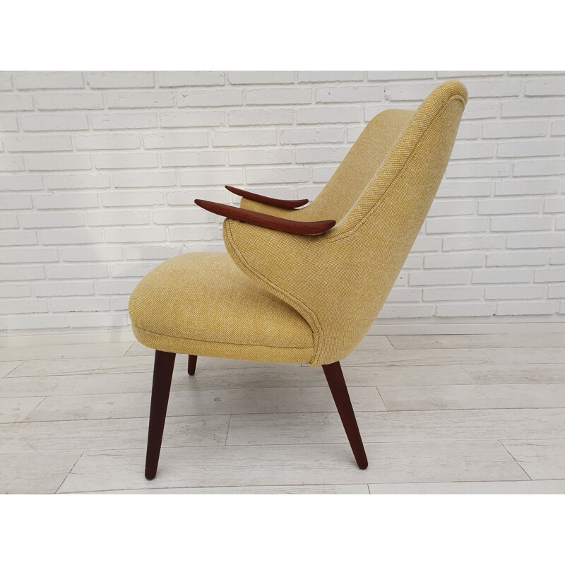 Vintage teak and wool fabric armchair by Erling Olsen, Denmark, 1960s