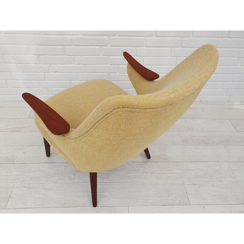 Vintage teak and wool fabric armchair by Erling Olsen, Denmark, 1960s