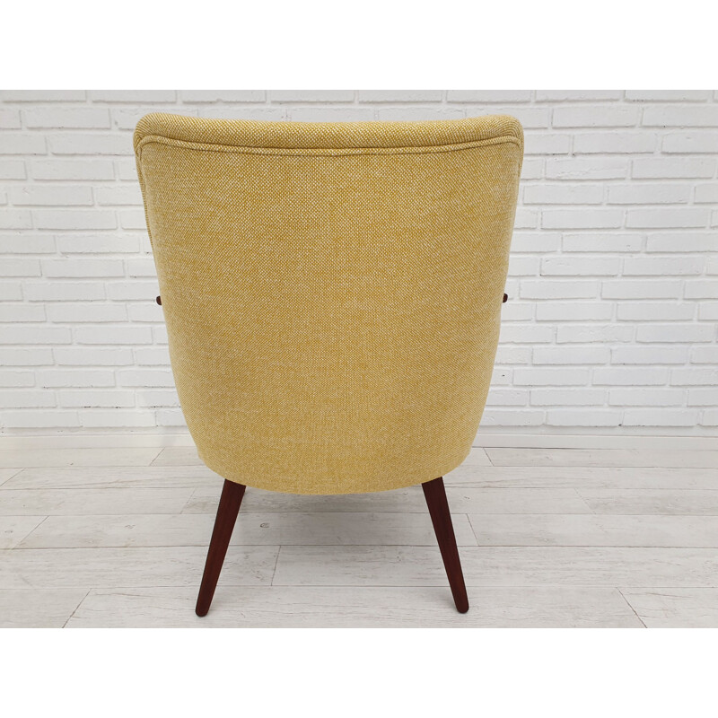 Vintage teak and wool fabric armchair by Erling Olsen, Denmark, 1960s