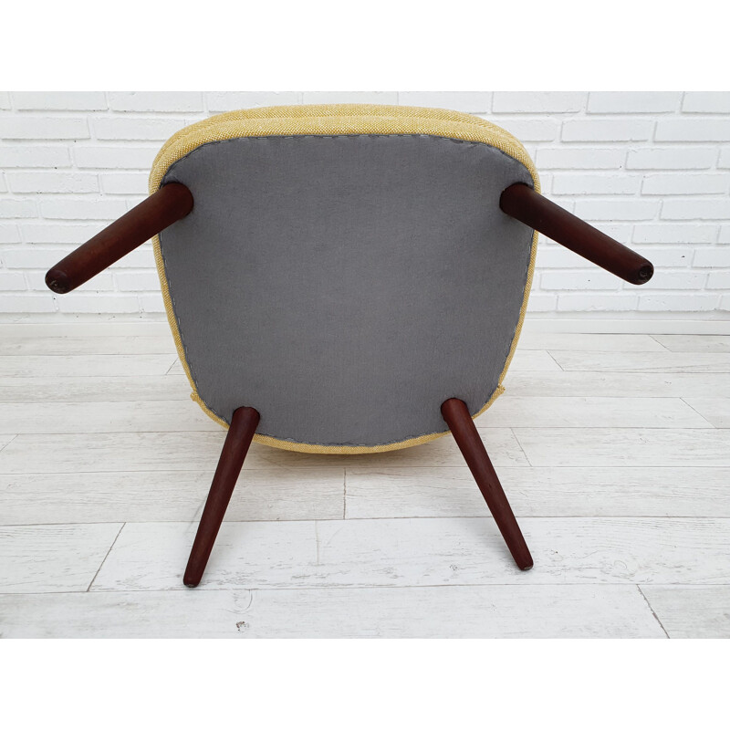 Vintage teak and wool fabric armchair by Erling Olsen, Denmark, 1960s