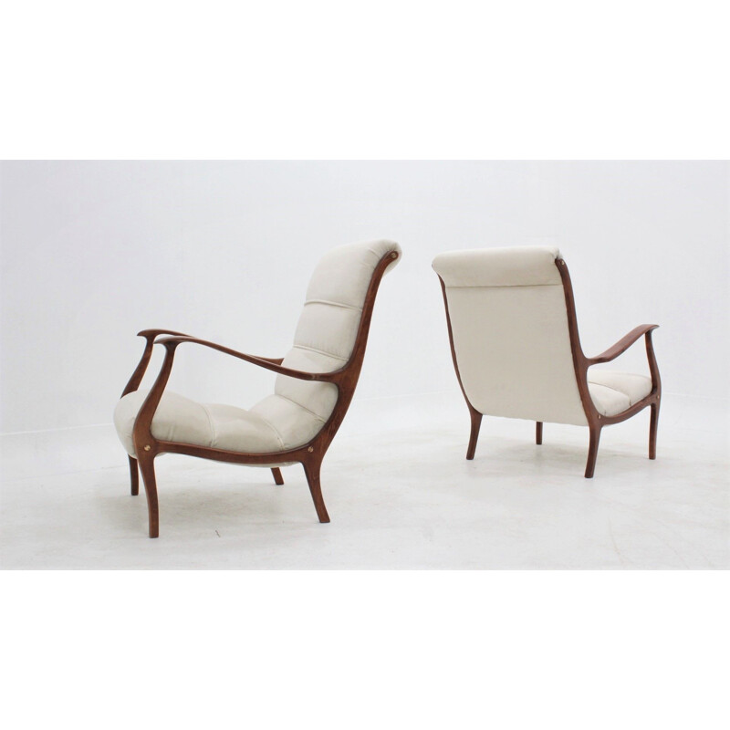 Set of 2 vintage velvet armchairs by Ezio Longhi for ELAM, 1950s