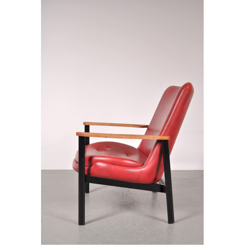 Scandinavian vintage easy chair in meal and skai, Ib KOFOD LARSEN - 1950s