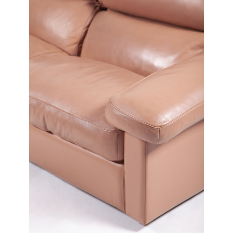 Large Pink Leather Sofa by Tito Agnoli for Poltrona Frau, 1970s