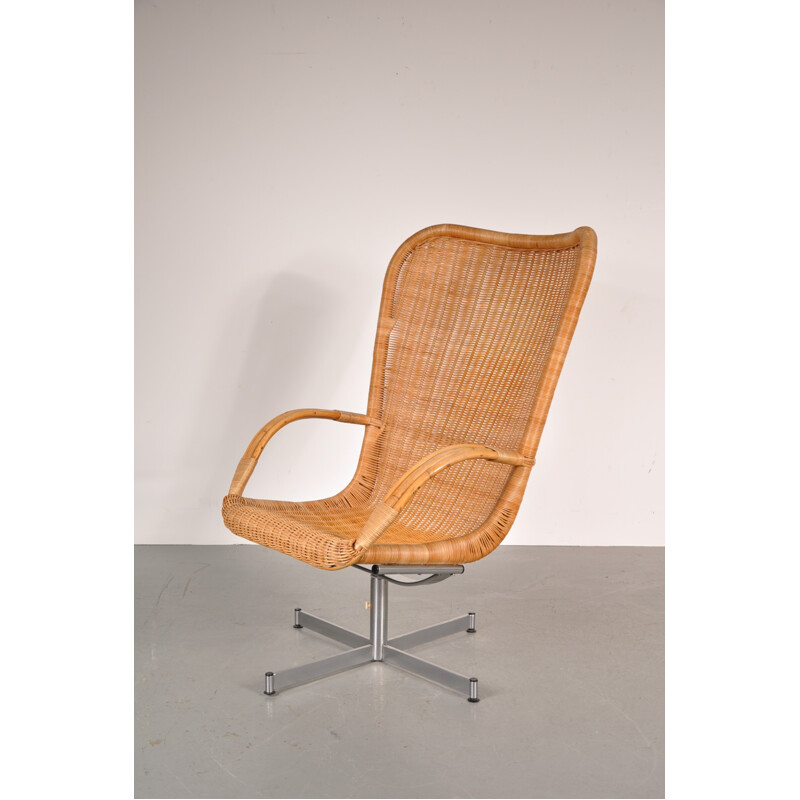Easy chair in chromed metal and wicker, Dirk van SLIEDREGT - 1960s
