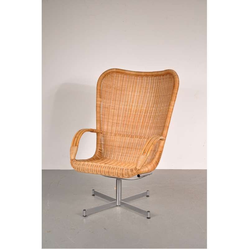 Easy chair in chromed metal and wicker, Dirk van SLIEDREGT - 1960s