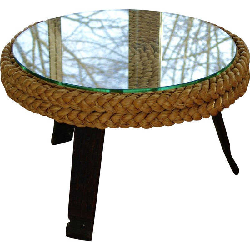 Vintage side table in braided rope by Audoux and Minet, 1940