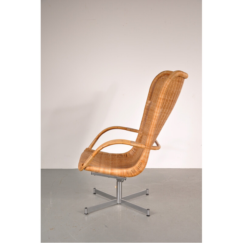 Easy chair in chromed metal and wicker, Dirk van SLIEDREGT - 1960s