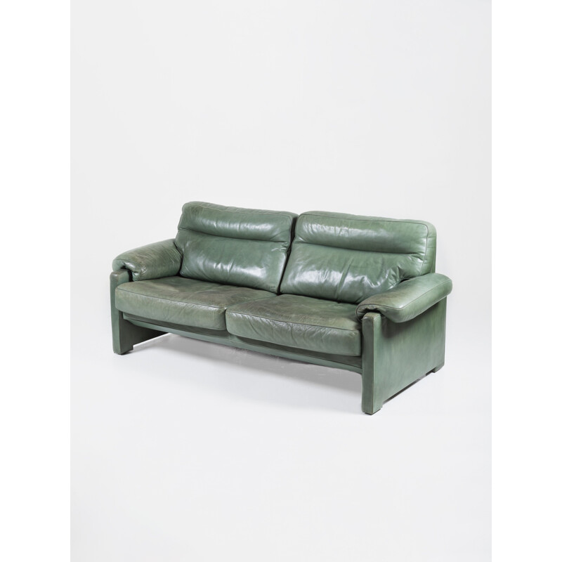 Green leather vintage sofa from de De Sede, 1980s 