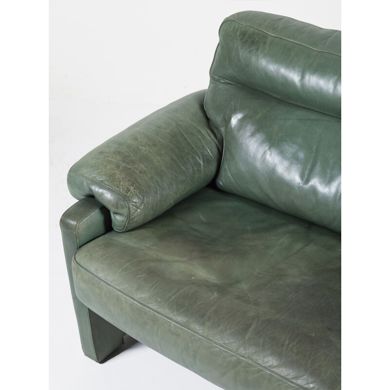 Green leather vintage sofa from de De Sede, 1980s 