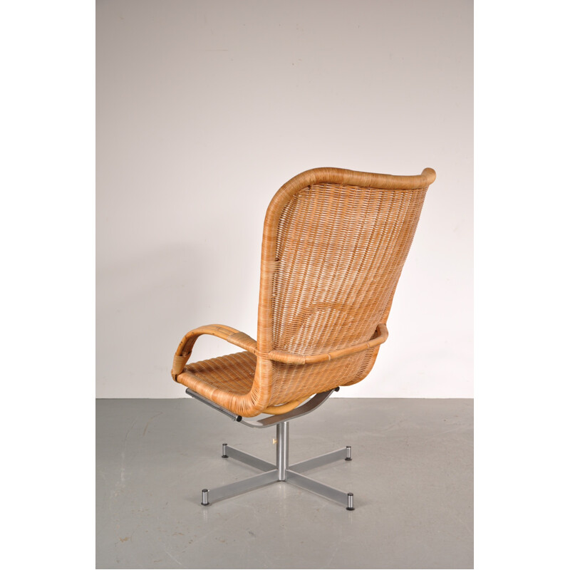 Easy chair in chromed metal and wicker, Dirk van SLIEDREGT - 1960s
