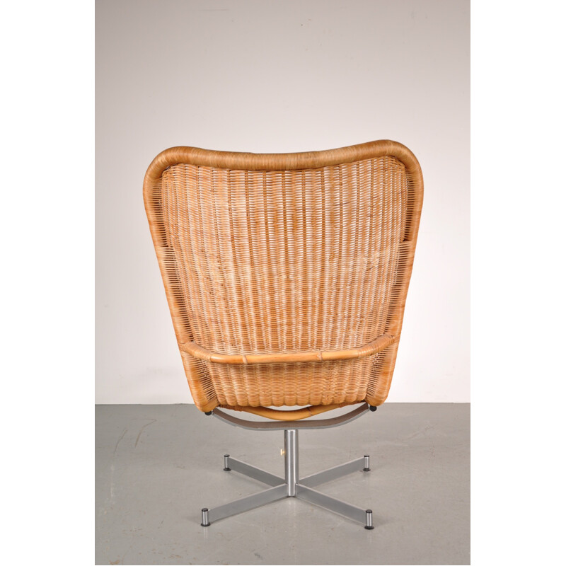 Easy chair in chromed metal and wicker, Dirk van SLIEDREGT - 1960s