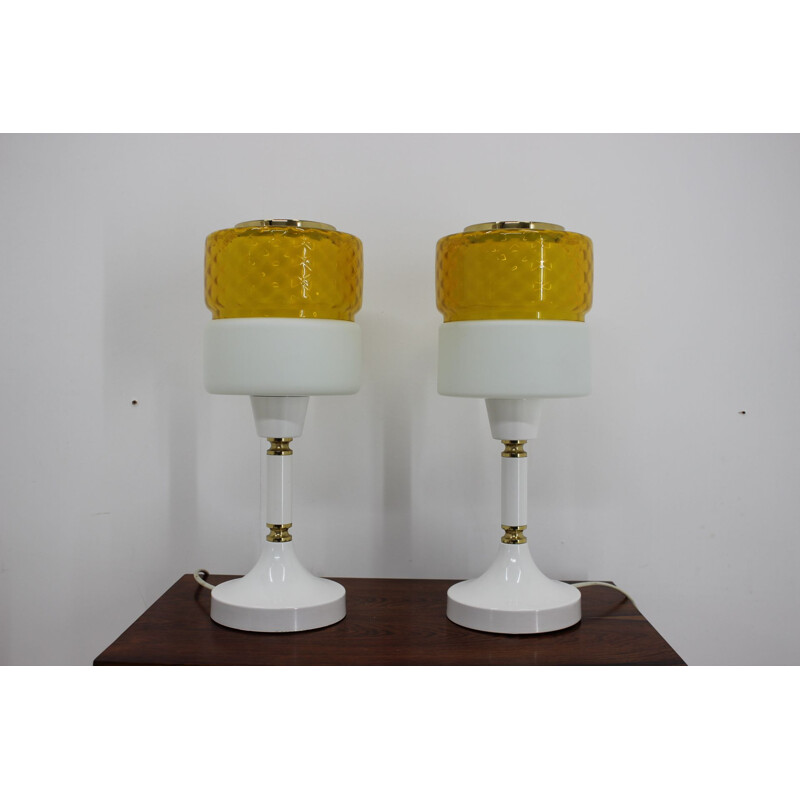Pair of glass and metal table lamps, Czechoslovakia, 1970s