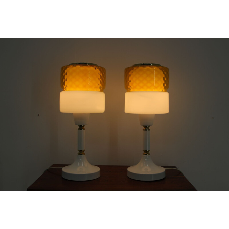 Pair of glass and metal table lamps, Czechoslovakia, 1970s