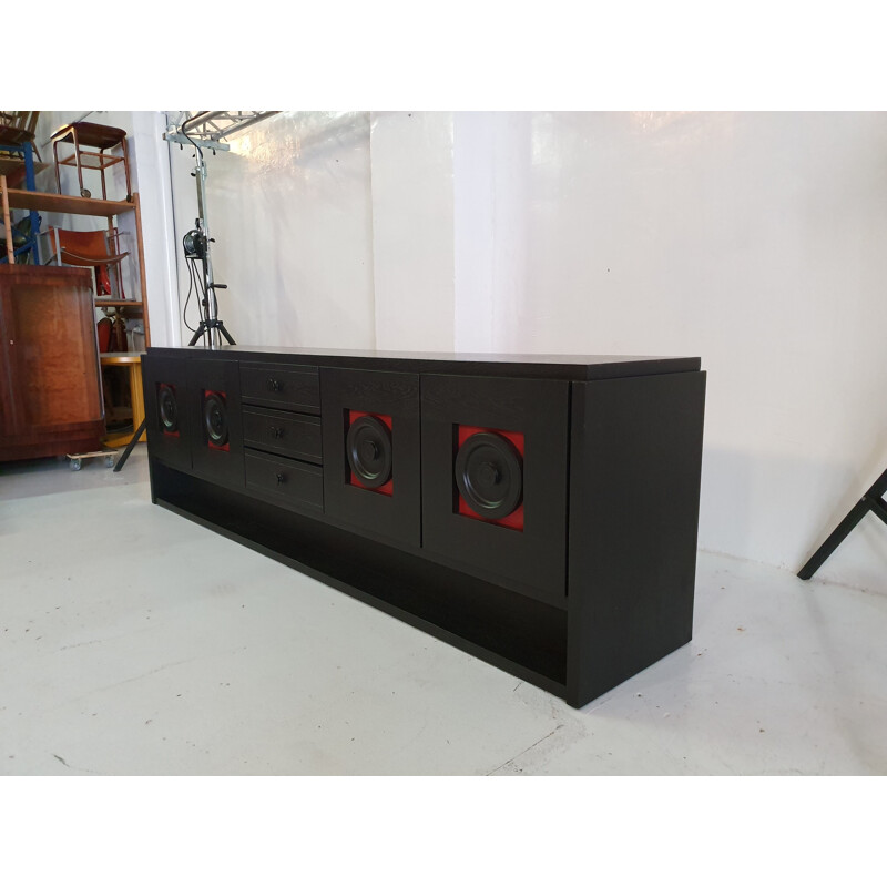 Belgian black ash brutalist vintage sideboard, 1970s