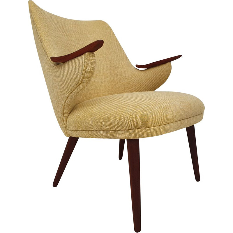 Vintage teak and wool fabric armchair by Erling Olsen, Denmark, 1960s