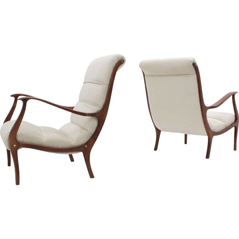 Set of 2 vintage velvet armchairs by Ezio Longhi for ELAM, 1950s