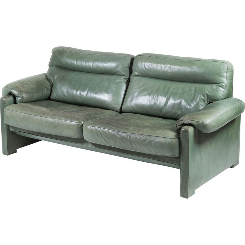 Green leather vintage sofa from de De Sede, 1980s 