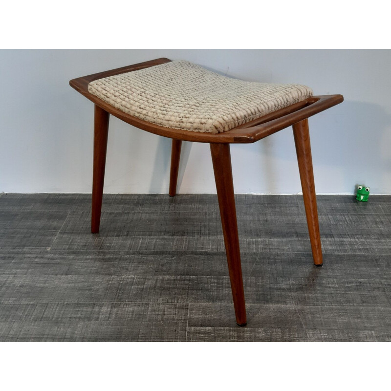 Vintage norwegian wool and teak stool, 1950s