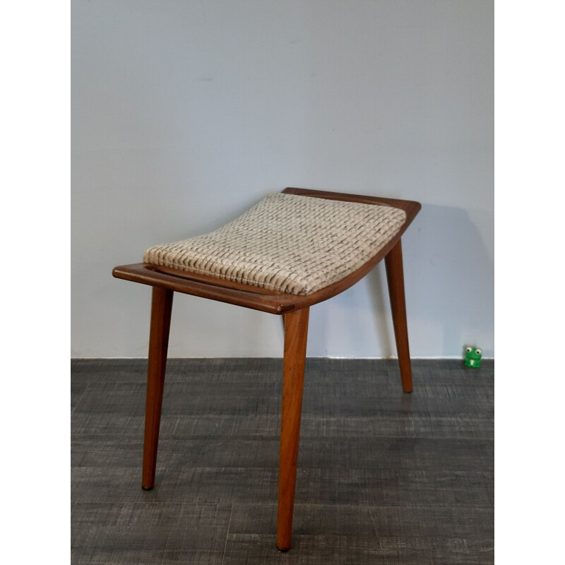 Vintage norwegian wool and teak stool, 1950s