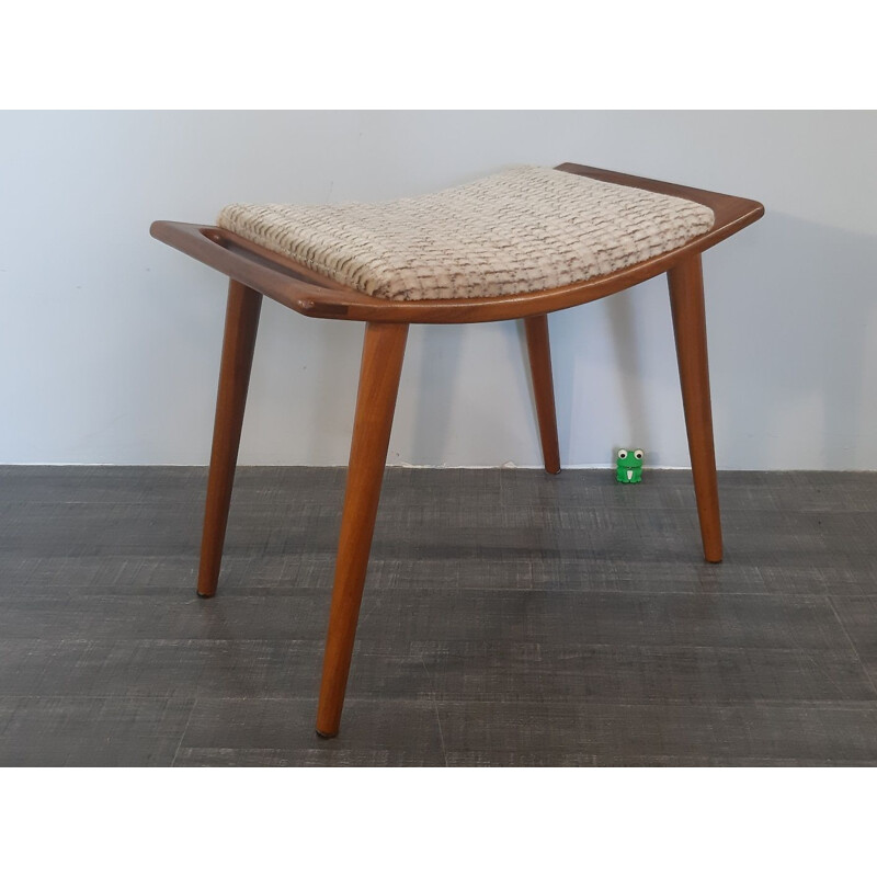 Vintage norwegian wool and teak stool, 1950s